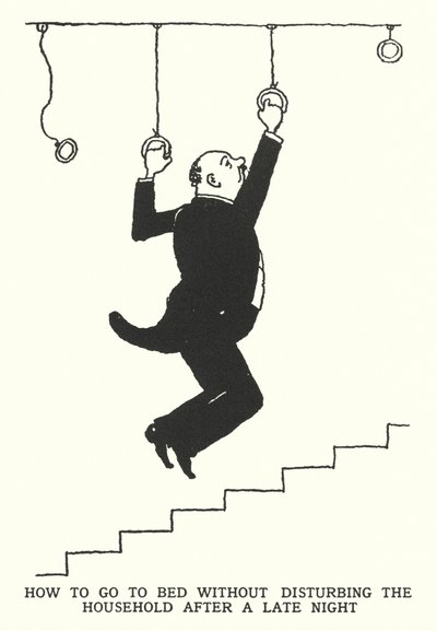 Kuinka mennä nukkumaan kotitaloutta häiritsemättä myöhäisen yön jälkeen (litho) tekijältä William Heath Robinson