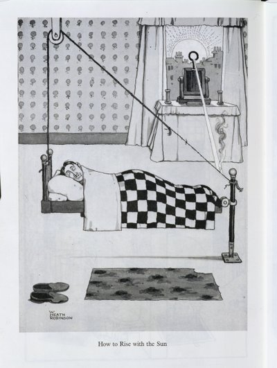 Kuinka nousta auringon kanssa, kuva julkaisusta "Keksinnöt" tekijältä William Heath Robinson