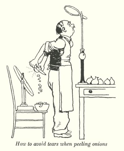 Kuinka välttää kyyneleitä kuorittaessa sipulia (litho) tekijältä William Heath Robinson