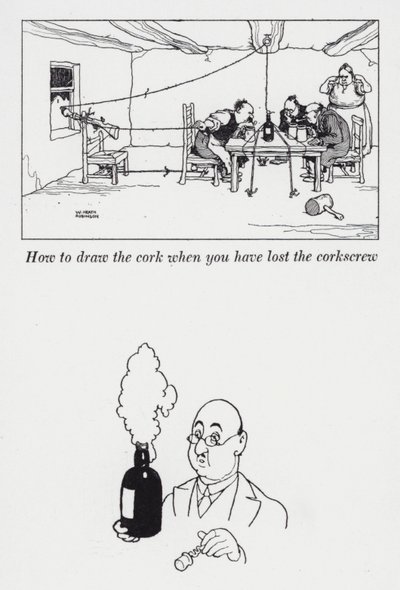 Kuinka piirtää korkki, kun olet hukannut korkkiruuvin (litho) tekijältä William Heath Robinson