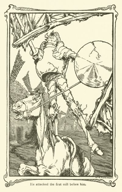 Kuvitus Don Quijotelle (litho) tekijältä William Heath Robinson