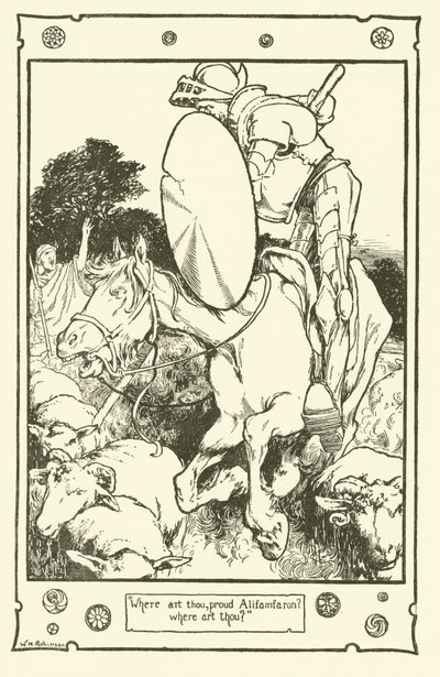 Kuvitus Don Quijotelle (litho) tekijältä William Heath Robinson