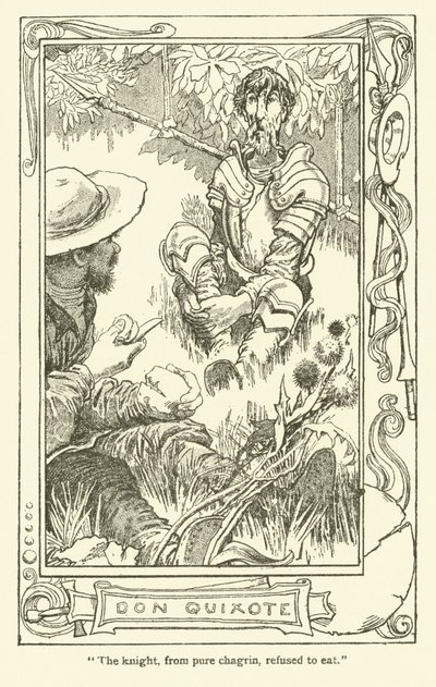 Kuvitus Don Quijotelle (litho) tekijältä William Heath Robinson