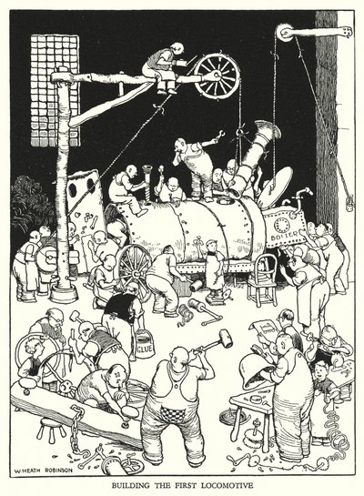 Kuvitus Railway Ribaldrylle, W Heath Robinson (litho) tekijältä William Heath Robinson