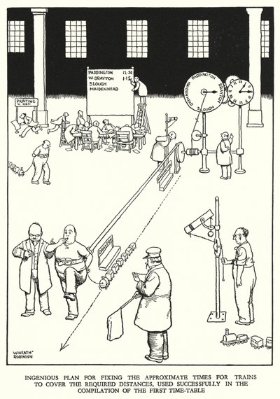Kuvitus Railway Ribaldrylle, W Heath Robinson (litho) tekijältä William Heath Robinson