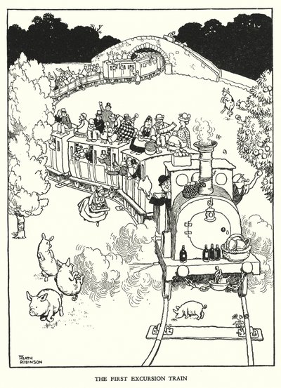 Kuvitus Railway Ribaldrylle, W Heath Robinson (litho) tekijältä William Heath Robinson