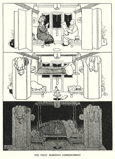 Kuvitus Railway Ribaldrylle, W Heath Robinson (litho) tekijältä William Heath Robinson