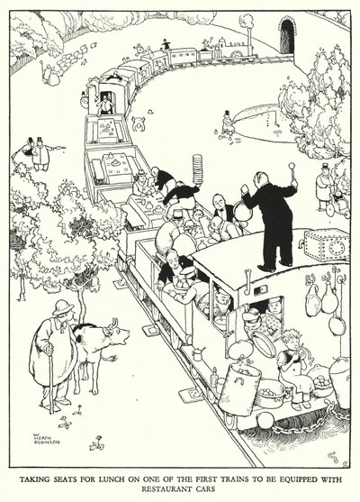 Kuvitus Railway Ribaldrylle, W Heath Robinson (litho) tekijältä William Heath Robinson