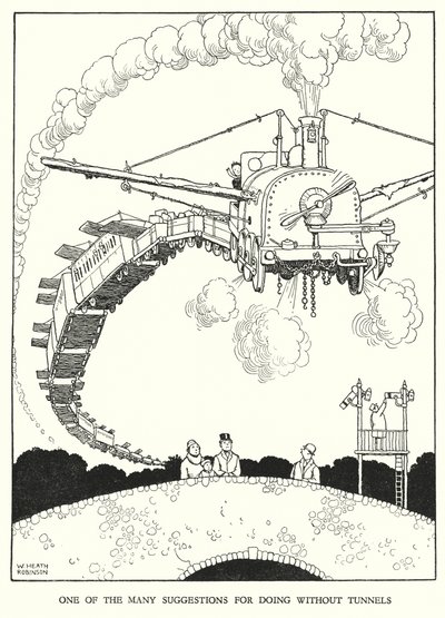 Kuvitus Railway Ribaldrylle, W Heath Robinson (litho) tekijältä William Heath Robinson