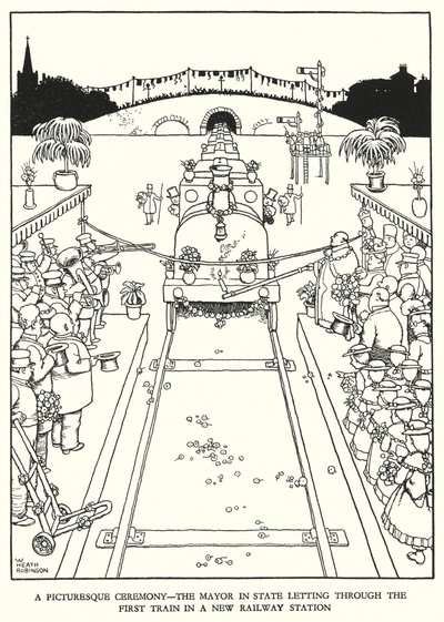 Kuvitus Railway Ribaldrylle, W Heath Robinson (litho) tekijältä William Heath Robinson