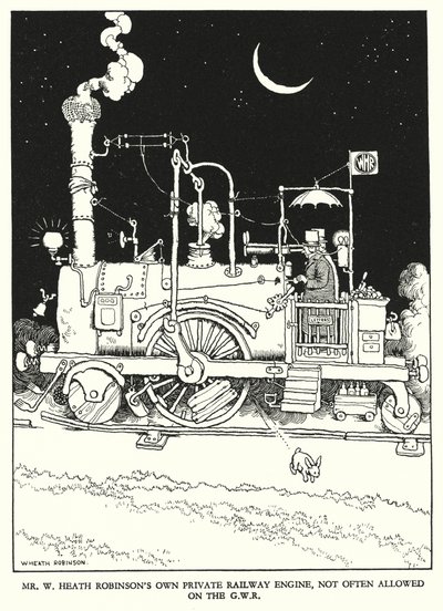 Kuvitus Railway Ribaldrylle, W Heath Robinson (litho) tekijältä William Heath Robinson