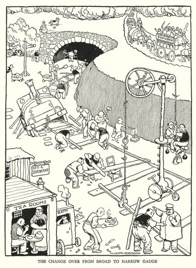 Kuvitus Railway Ribaldrylle, W Heath Robinson (litho) tekijältä William Heath Robinson