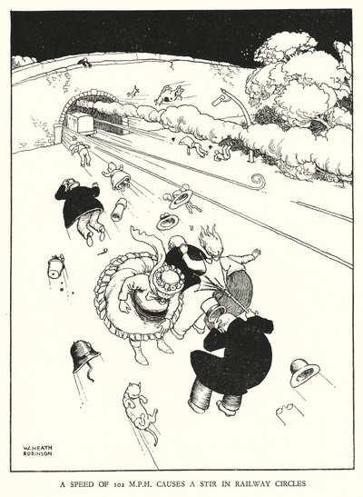 Kuvitus Railway Ribaldrylle, W Heath Robinson (litho) tekijältä William Heath Robinson