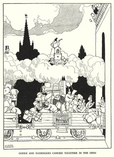 Kuvitus Railway Ribaldrylle, W Heath Robinson (litho) tekijältä William Heath Robinson