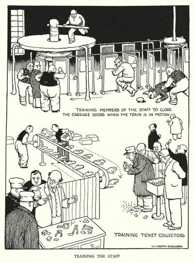 Kuvitus Railway Ribaldrylle, W Heath Robinson (litho) tekijältä William Heath Robinson