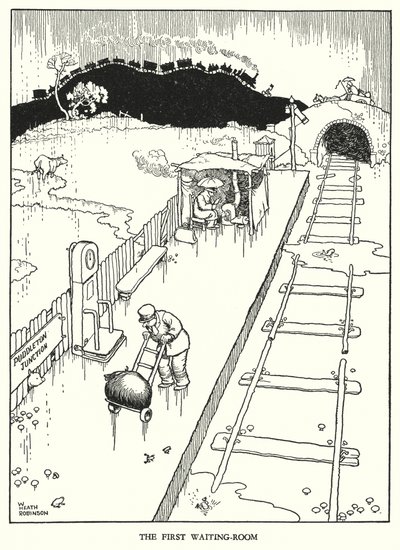 Kuvitus Railway Ribaldrylle, W Heath Robinson (litho) tekijältä William Heath Robinson