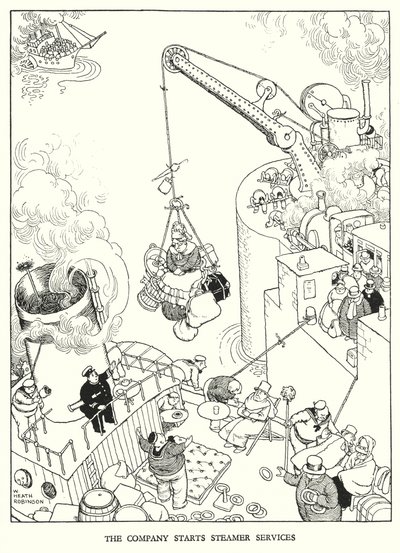 Kuvitus Railway Ribaldrylle, W Heath Robinson (litho) tekijältä William Heath Robinson