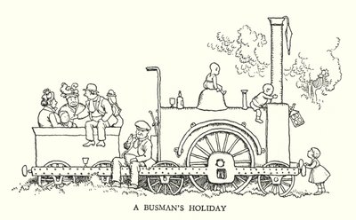 Kuvitus Railway Ribaldrylle, W Heath Robinson (litho) tekijältä William Heath Robinson
