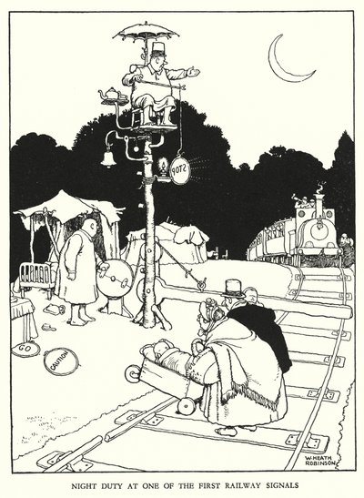 Kuvitus Railway Ribaldrylle, W Heath Robinson (litho) tekijältä William Heath Robinson