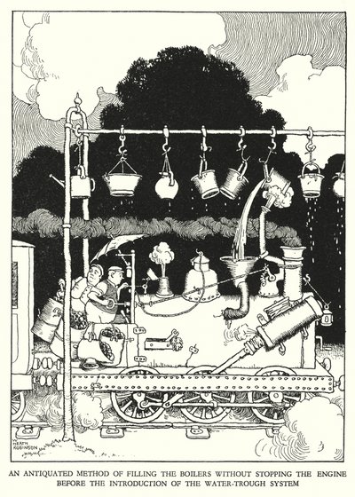 Kuvitus Railway Ribaldrylle, W Heath Robinson (litho) tekijältä William Heath Robinson