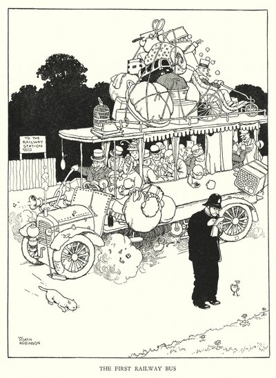 Kuvitus Railway Ribaldrylle, W Heath Robinson (litho) tekijältä William Heath Robinson