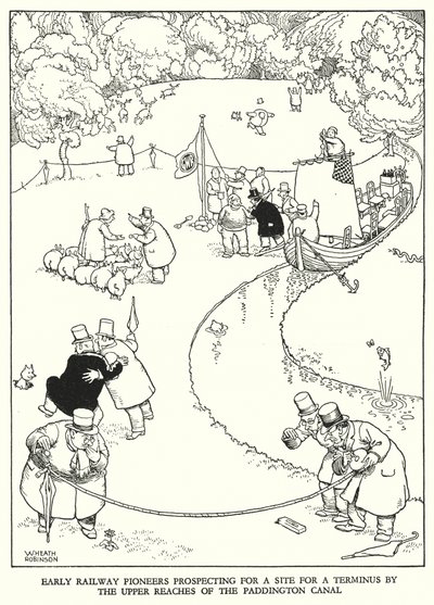 Kuvitus Railway Ribaldrylle, W Heath Robinson (litho) tekijältä William Heath Robinson