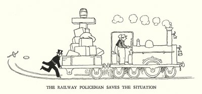 Kuvitus Railway Ribaldrylle, W Heath Robinson (litho) tekijältä William Heath Robinson
