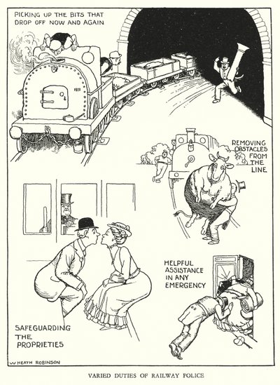 Kuvitus Railway Ribaldrylle, W Heath Robinson (litho) tekijältä William Heath Robinson