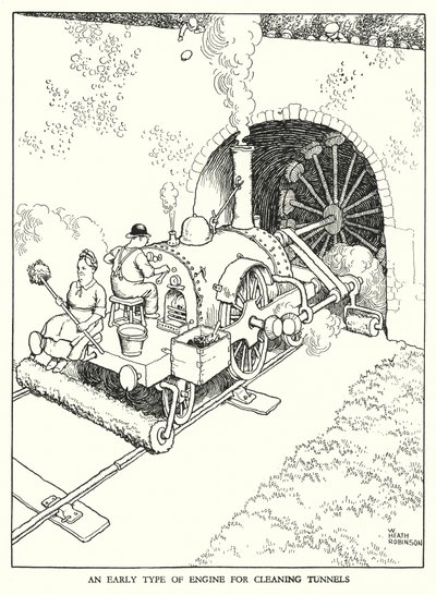Kuvitus Railway Ribaldrylle, W Heath Robinson (litho) tekijältä William Heath Robinson