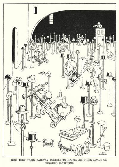 Kuvitus Railway Ribaldrylle, W Heath Robinson (litho) tekijältä William Heath Robinson