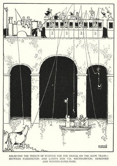 Kuvitus Railway Ribaldrylle, W Heath Robinson (litho) tekijältä William Heath Robinson