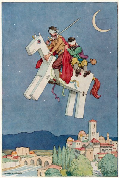 Kuvitus Don Quijoten seikkailuista (värilitho) tekijältä William Heath Robinson