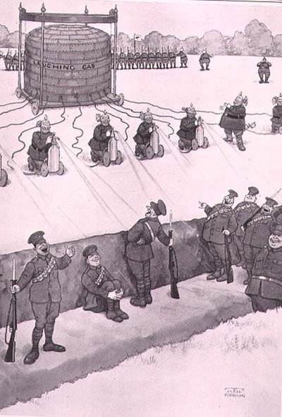 Laughing Gas Attack, elokuvasta "Some Frightful War Pictures" tekijältä William Heath Robinson