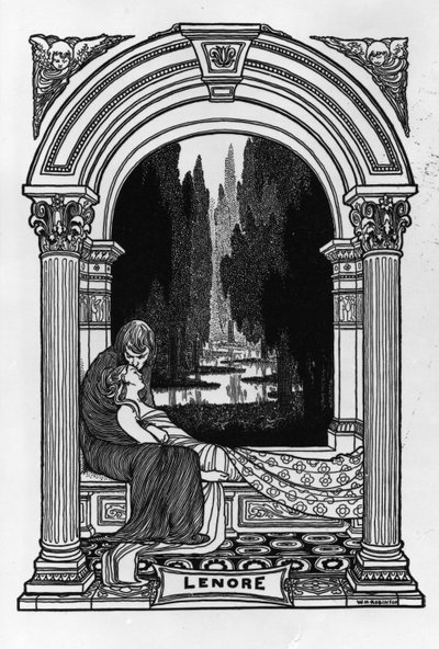Lenore, teoksesta "Edgar Allan Poen runot", 1900. tekijältä William Heath Robinson