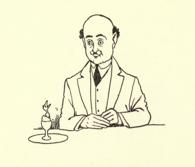 Mies yllättyi linnusta aamumunassaan tekijältä William Heath Robinson