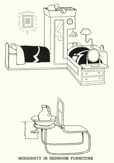 Moderni makuuhuoneen kalusteet (litho) tekijältä William Heath Robinson