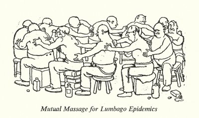 Keskinäinen hieronta Lumbago-epidemioiden varalta (litho) tekijältä William Heath Robinson