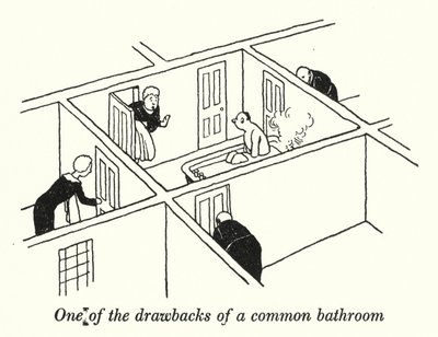 Yksi yhteisen kylpyhuoneen (litho) haitoista tekijältä William Heath Robinson
