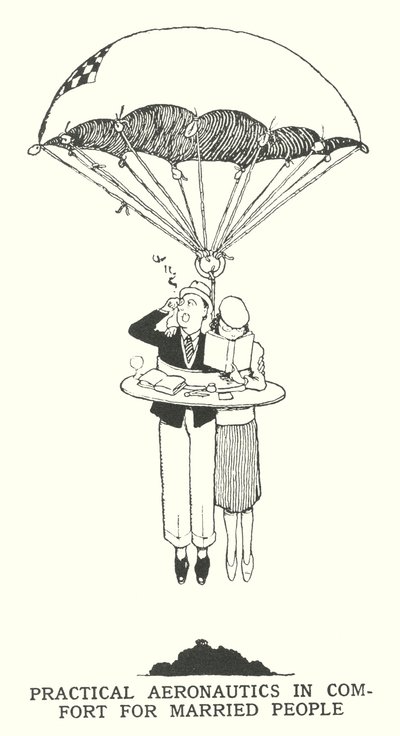 Käytännön ilmailu mukavasti naimisissa oleville ihmisille (litho) tekijältä William Heath Robinson