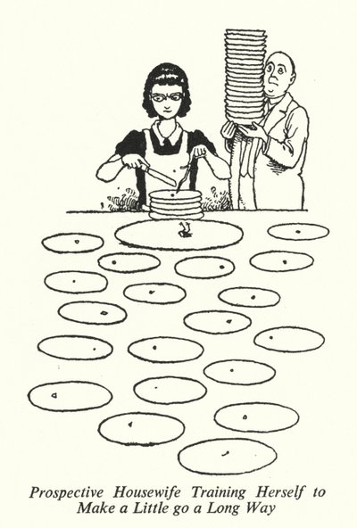 Tuleva kotiäiti kouluttaa itseään saadakseen vähän eteenpäin (litho) tekijältä William Heath Robinson