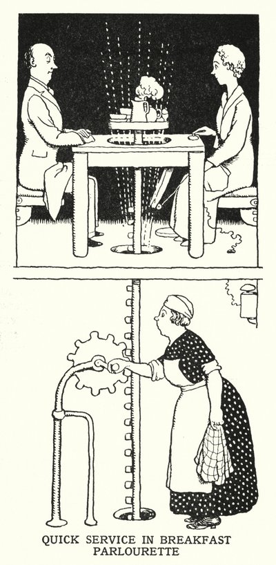 Nopea palvelu Breakfast Parlourettessa (litho) tekijältä William Heath Robinson
