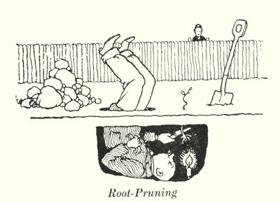 Juuren karsiminen (litho) tekijältä William Heath Robinson
