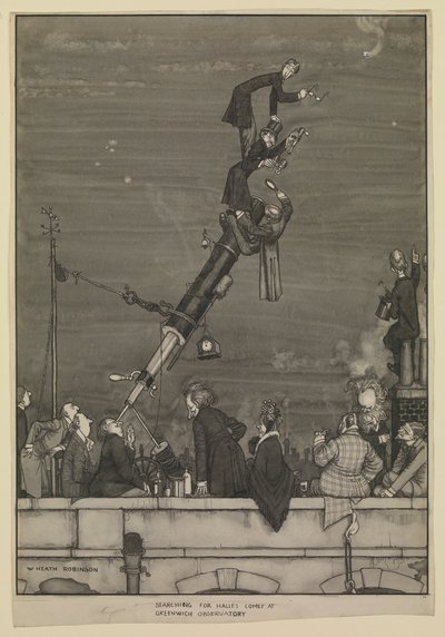Halleyn komeetan etsiminen Greenwichin observatoriossa tekijältä William Heath Robinson