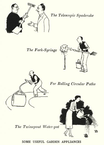 Hyödyllisiä puutarhakoneita (litho) tekijältä William Heath Robinson