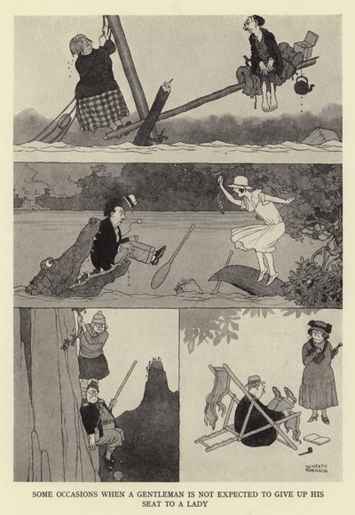 Joskus herrasmiehen ei odoteta luopuvan paikastaan naiselle tekijältä William Heath Robinson