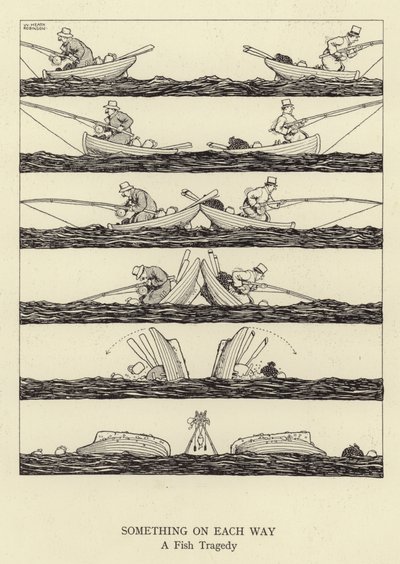 Jotain joka puolella, kalatragedia... tekijältä William Heath Robinson