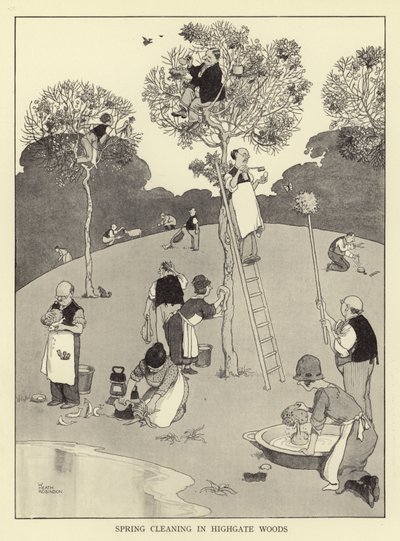 Kevätsiivous Highgate woodsissa tekijältä William Heath Robinson