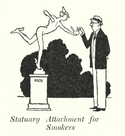Patsaskiinnitys tupakoitsijoille (litho) tekijältä William Heath Robinson