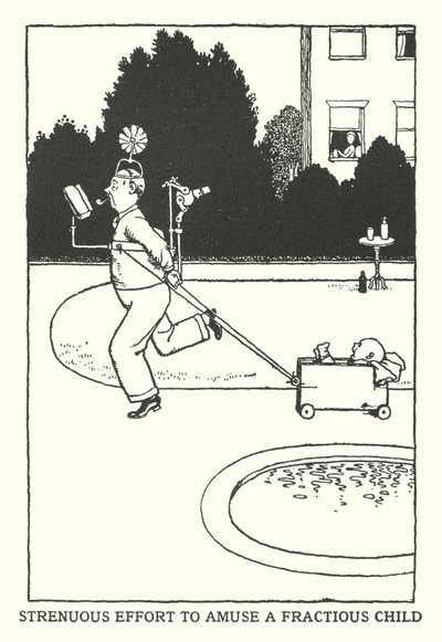 Raskas yritys viihdyttää murtumatonta lasta (litho) tekijältä William Heath Robinson