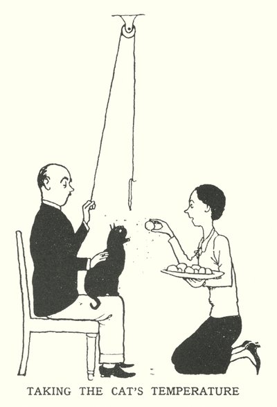 Kissan lämpötilan ottaminen (litho) tekijältä William Heath Robinson